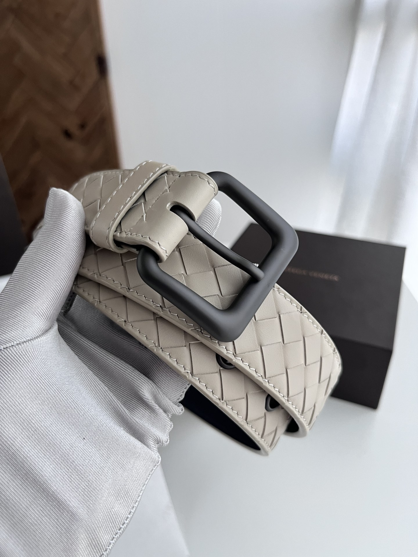 Bottega Veneta intreccio woven cowhide double-sided belt 3.5cm wide