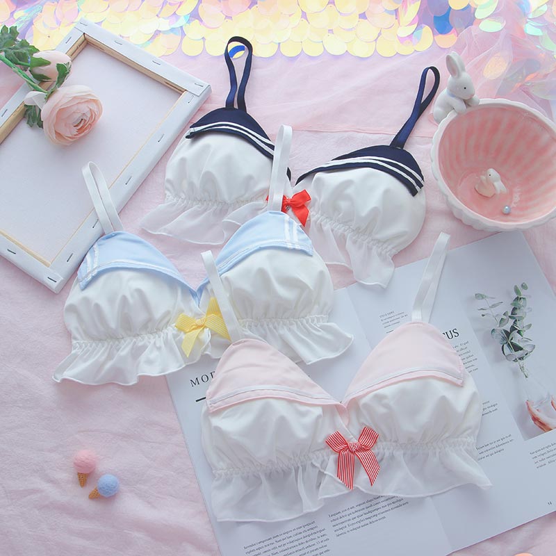 Navy Style Bow knot Lingerie Set