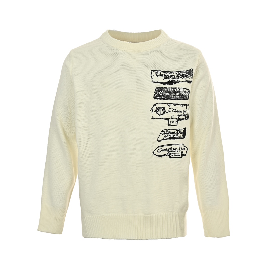 Dior 24Fw Archives Labels logo embroidered knitted pullover sweater