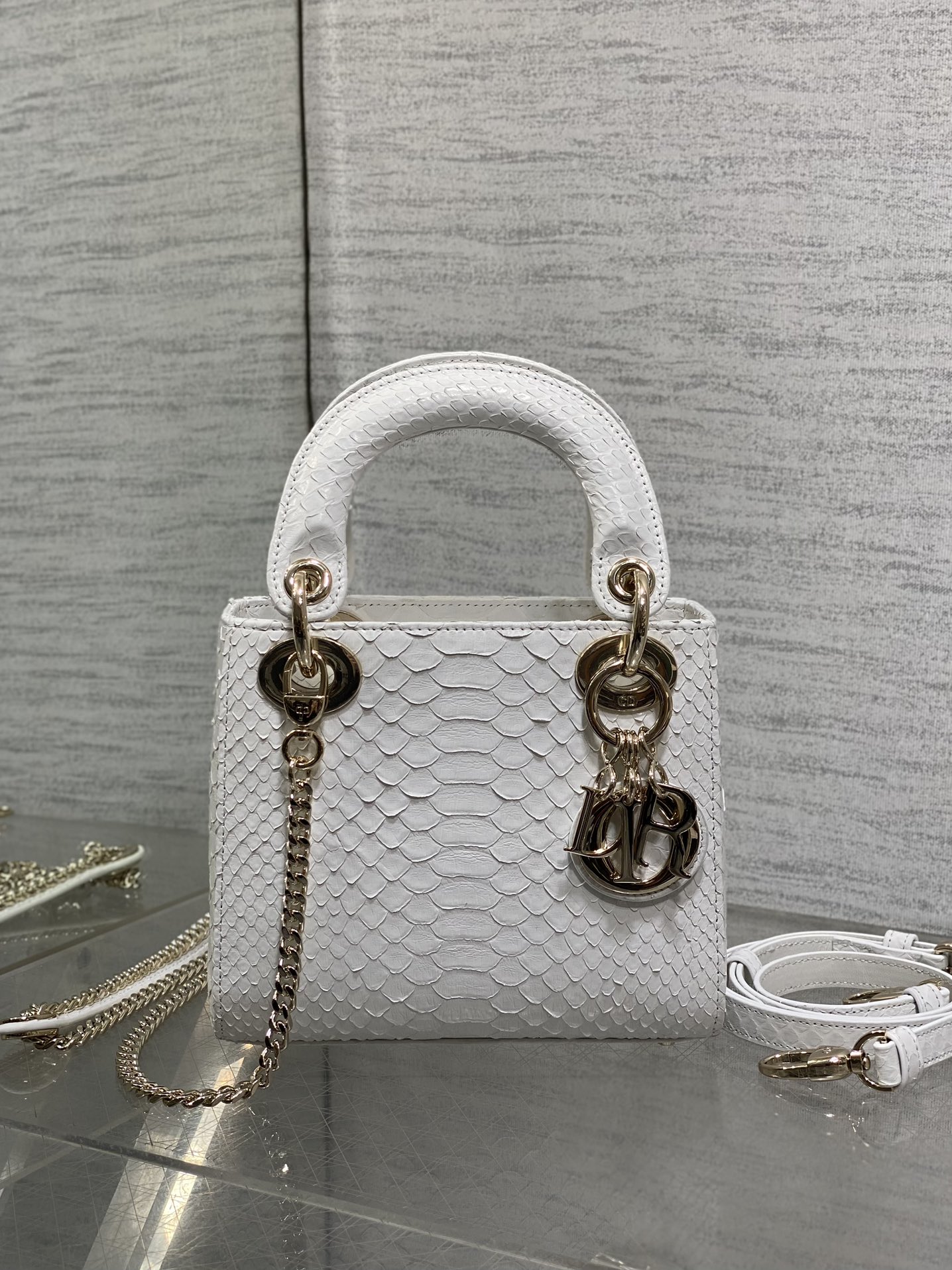 Dior Lady three-grid rare snakeskin Princess Diana bag