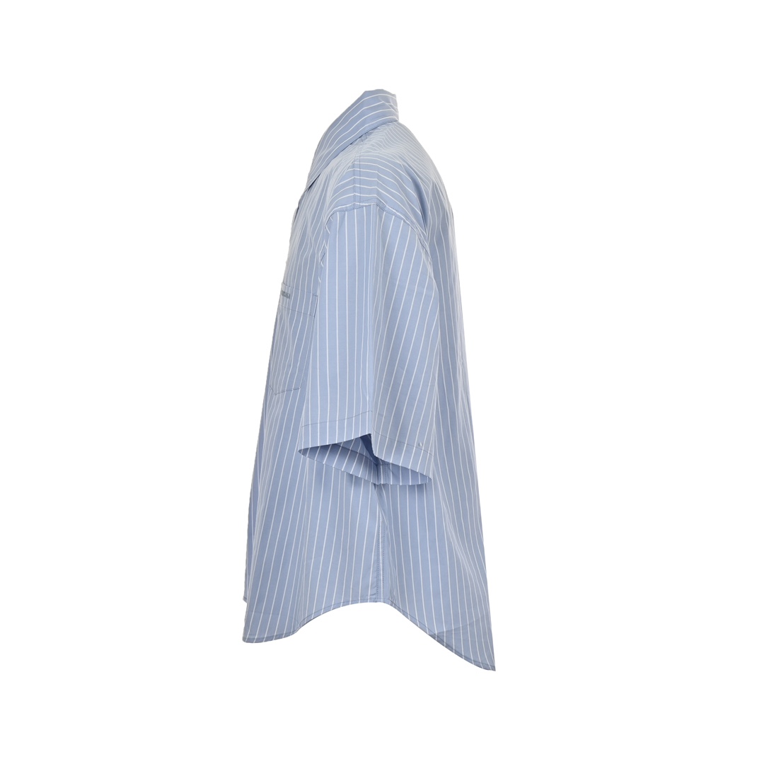 Balenciaga 24ss pocket embroidered striped short-sleeved shirt