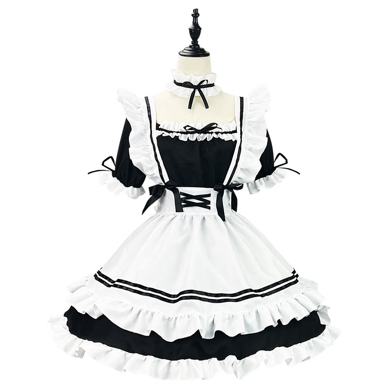 Cosplay Bow Tie Lolita Maid Ruffle Costume Dress