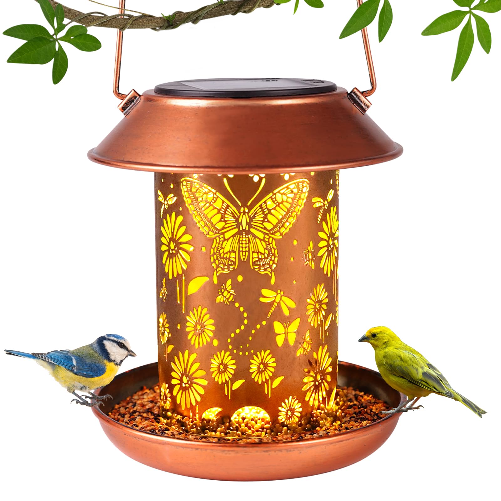 Solar Bird Feeders for Outdoors Metal Lanterns Outdoor Waterproof Hanging Garden Decor