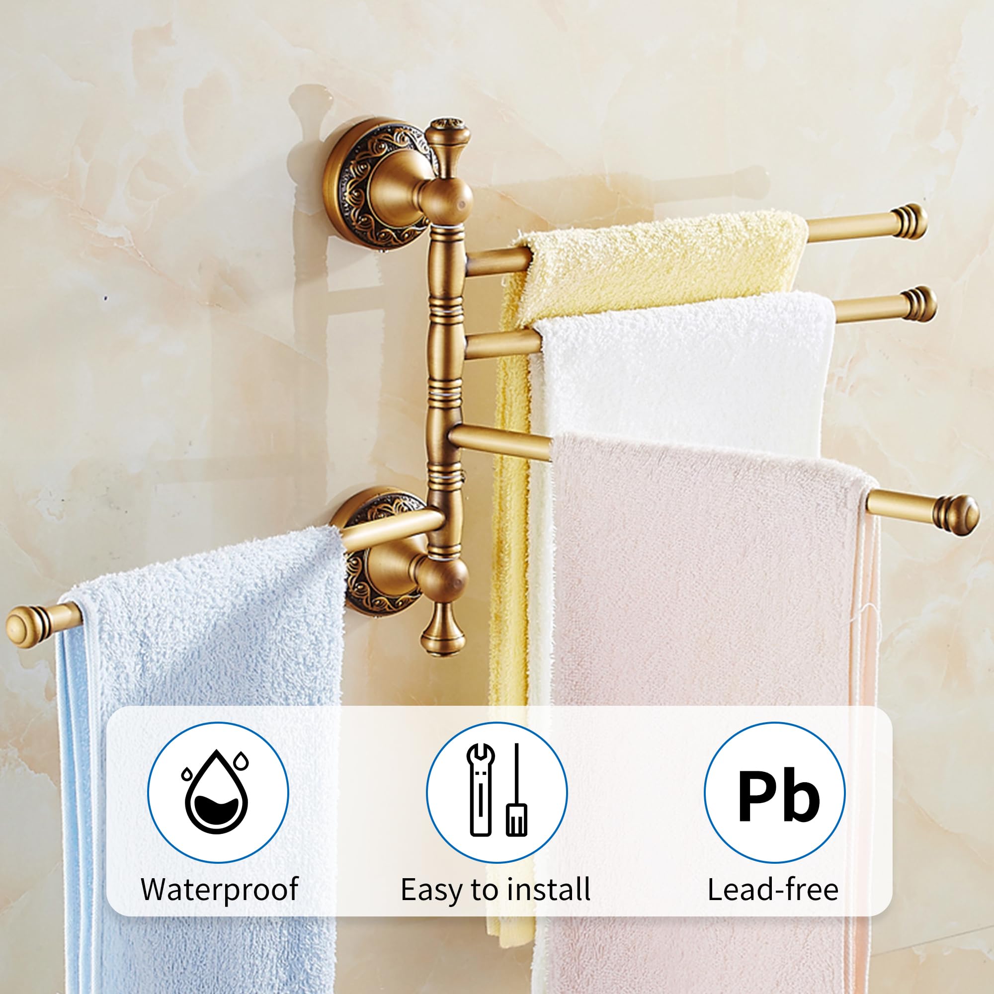 Folding Four-Arm Swivel Brass Towel Rack