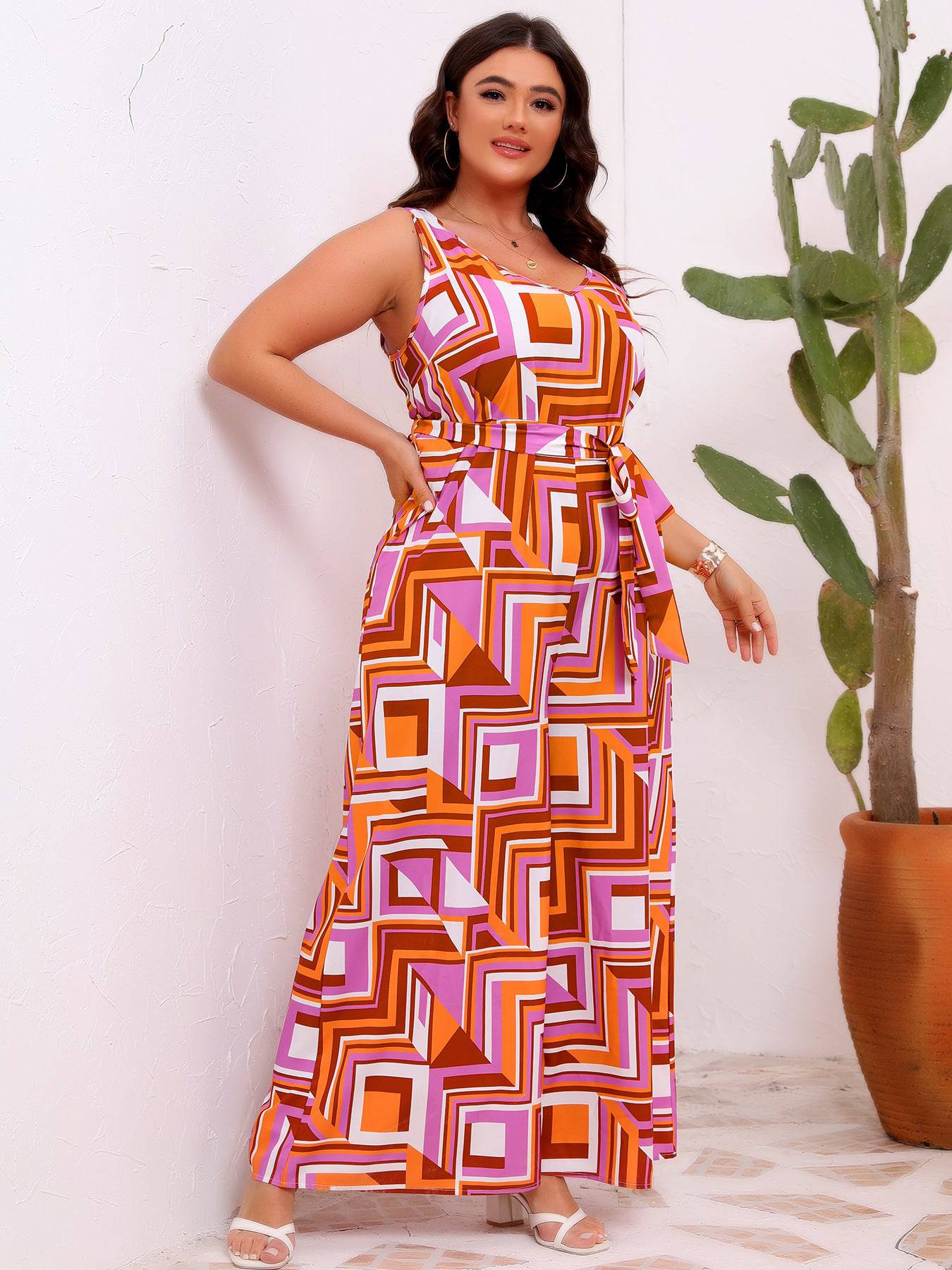 Plus Size Digital Printing Loose Lace up Women One Piece Trousers