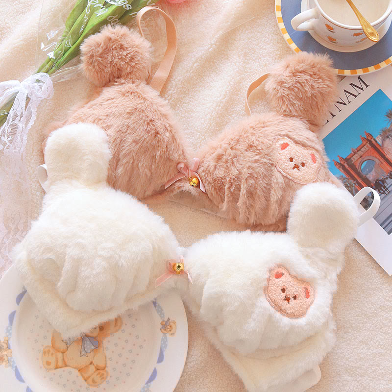 Kawaii Bear Embroidery Plush Lingerie Set
