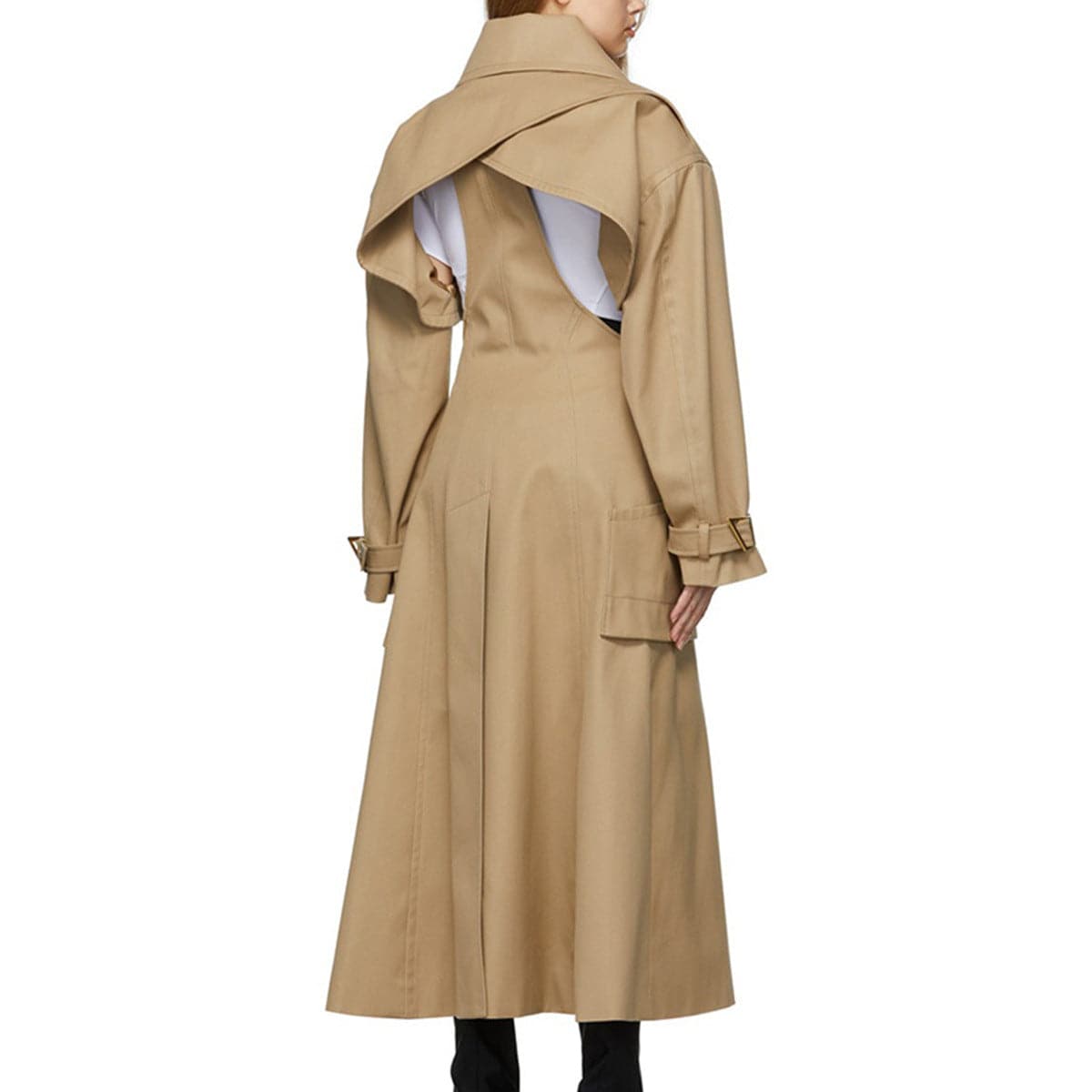 Elevated Spring/Autumn Long Trench Coat with Cutout Design