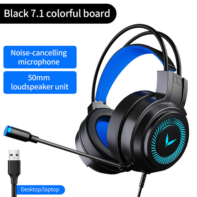 Hot Gaming Headset Gamer Headphones 7.1 Surround Sound Stereo Wired Earphones USB Microphone Colourful Light for PC Laptop PS4