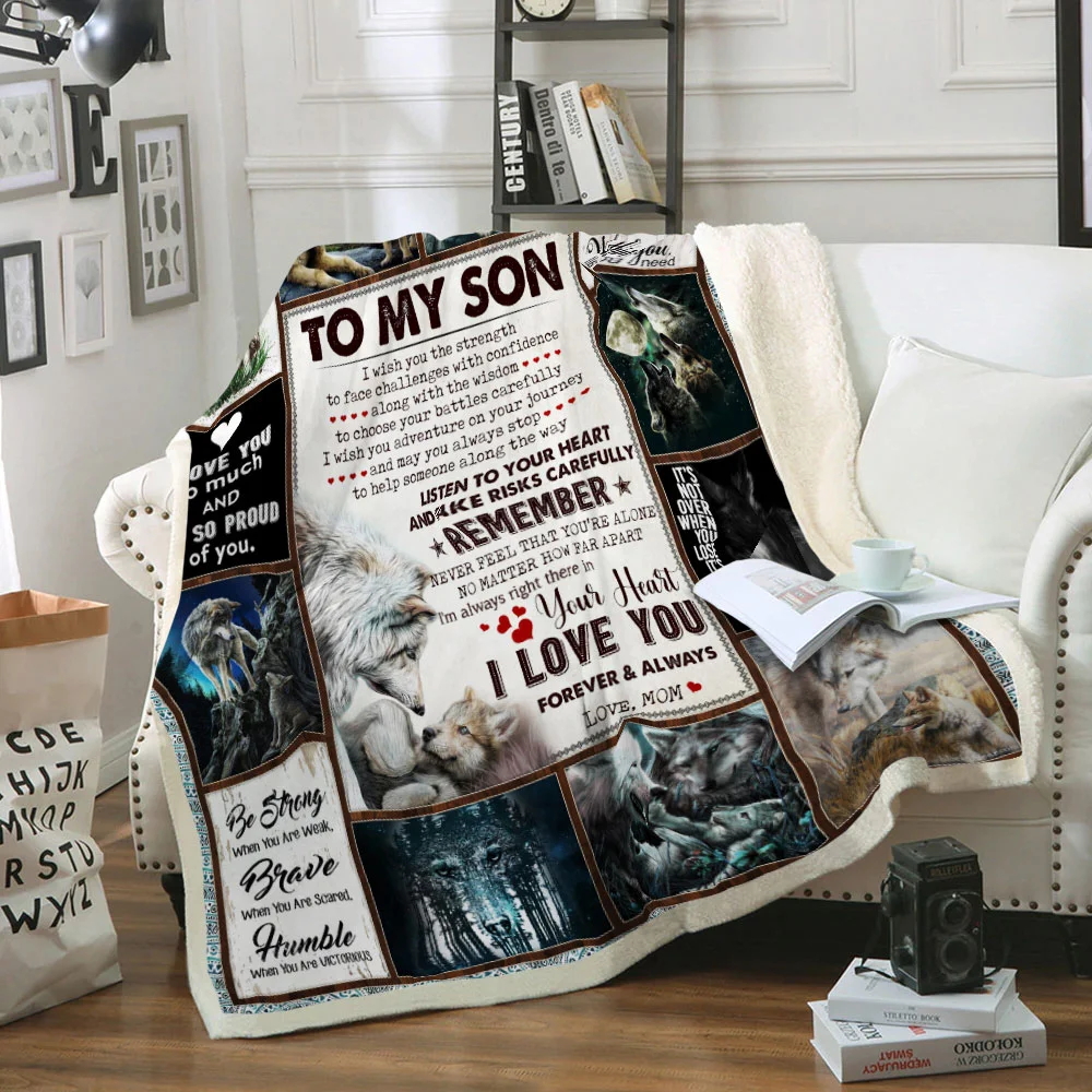To My Son, I Wish You The Strength, Love Mom, Wolf Sofa Throw Blanket