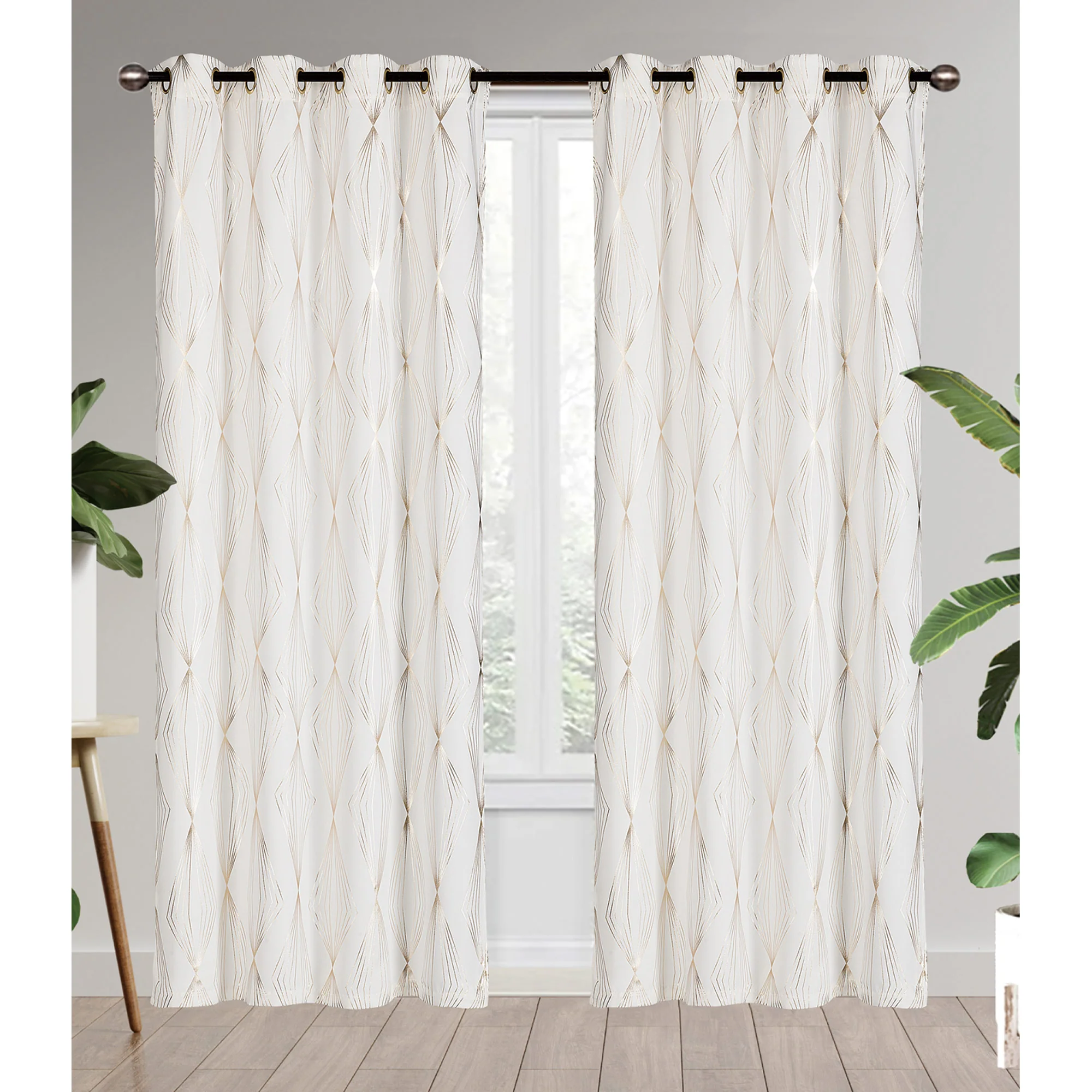 Jules Metallic Ogee Room Darkening Grommet Window Panel, 54x84 Inches