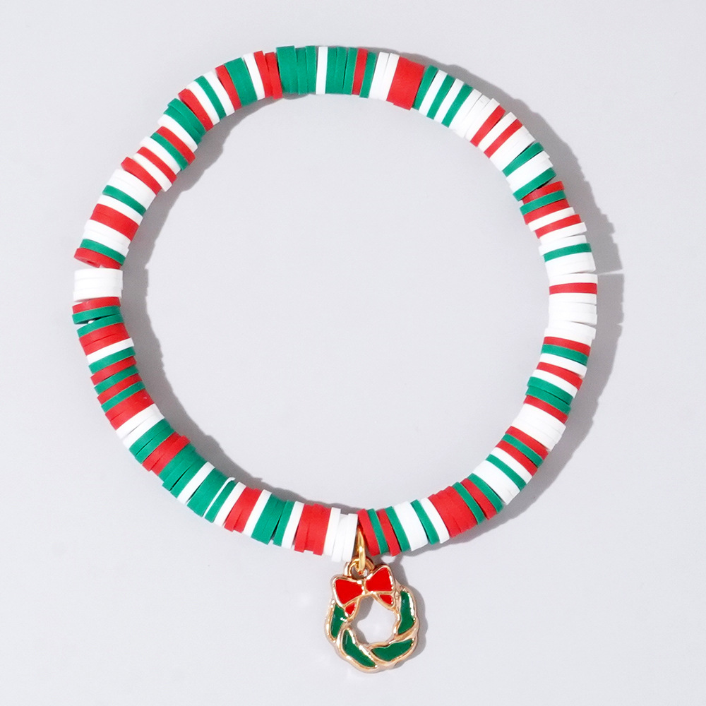 Christmas hand colored polymer clay beaded bracelet set gift