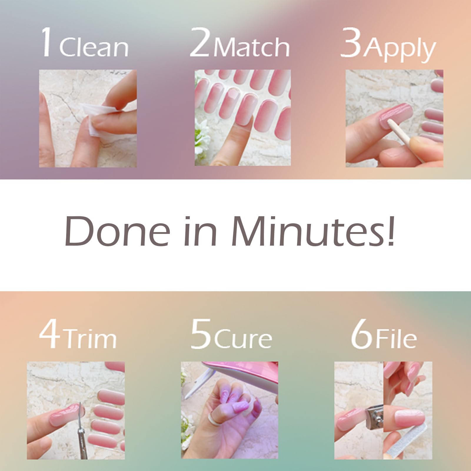 Semi Cured Gel Nail Strips, 22 pcs Nail Wraps, Glaze Gel Nail Stickers