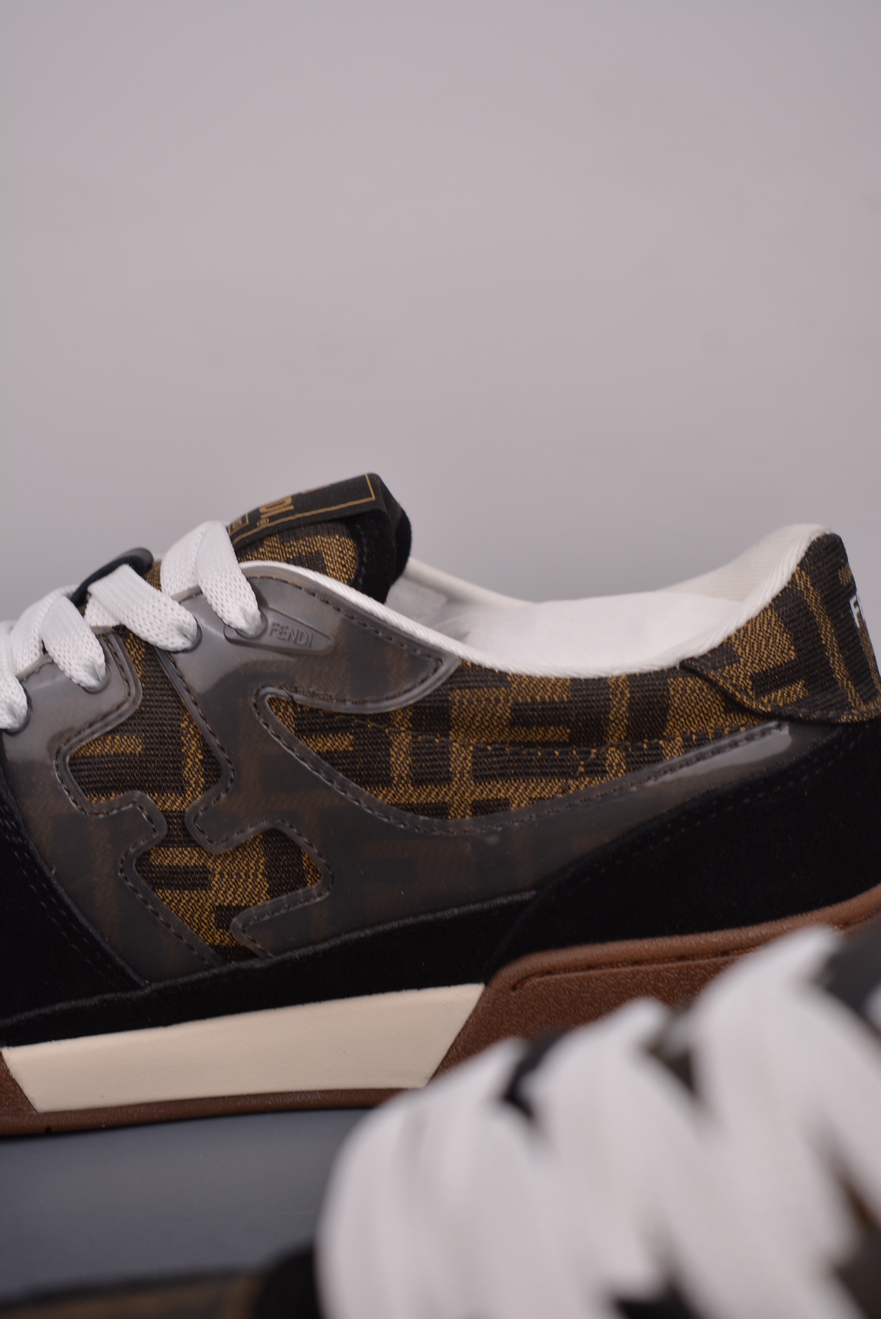 Fendi Match Sneaker Low Velcro Black Brown FF Jacquard 8E8470AQ6IF17JT