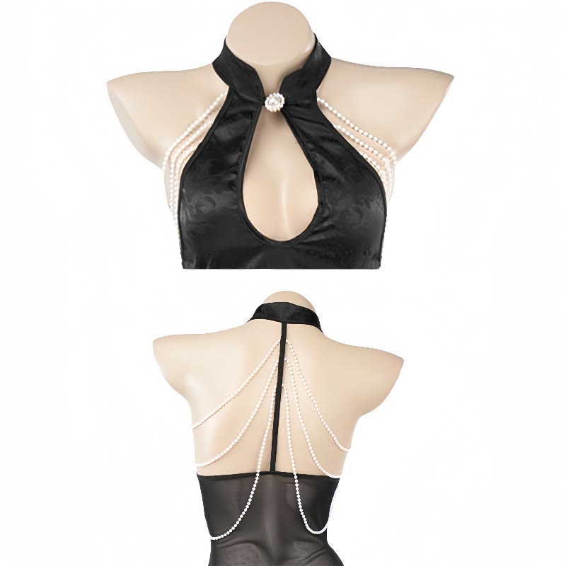 Vintage Cheongsam Pearl See-through Lingerie Dress