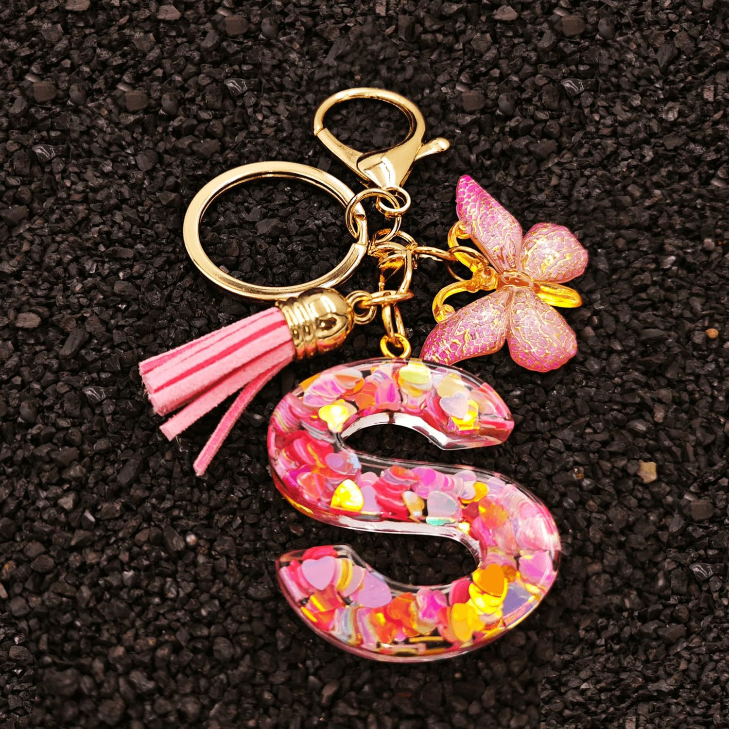 ✨✨Heart sequin butterfly letter tassel keychain(Choose your own name keychain)