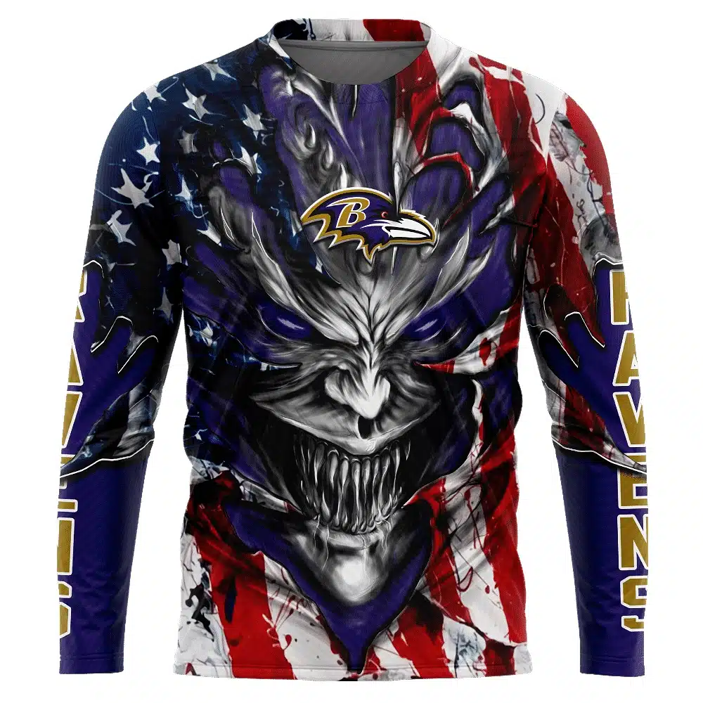 BALTIMORE RAVENS DEMON FACE AMERICAN FLAG-3D UNISEX HOODIE