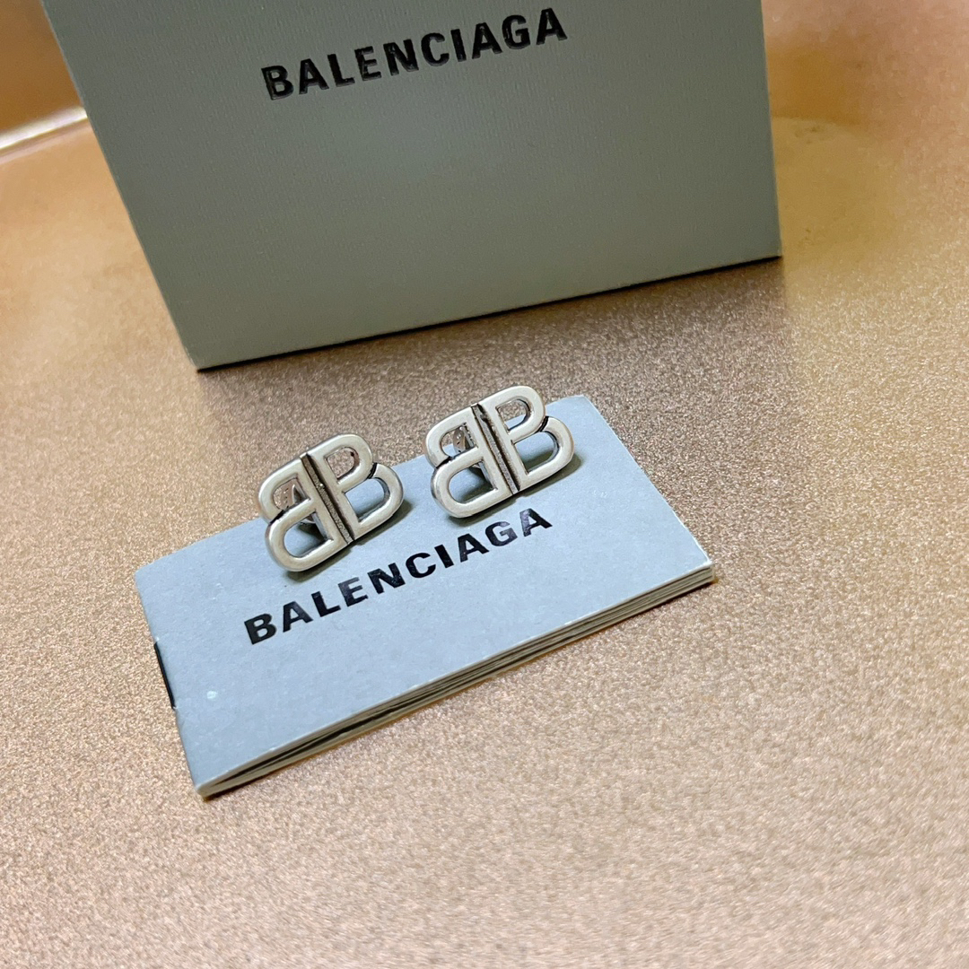 Balenciaga Simple BB Silver Stud Earrings