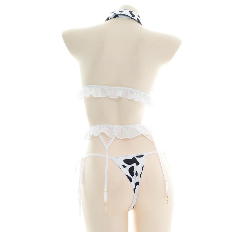 Sexy Cow Print Bow Bikini Lingerie Suit