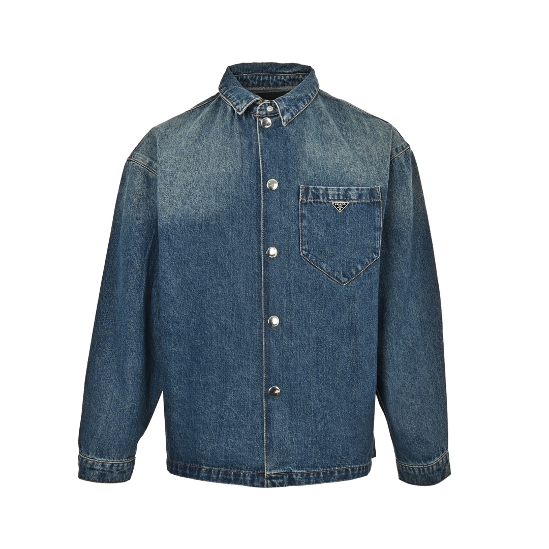Prada 24Fw pocket triangle logo denim shirt jacket
