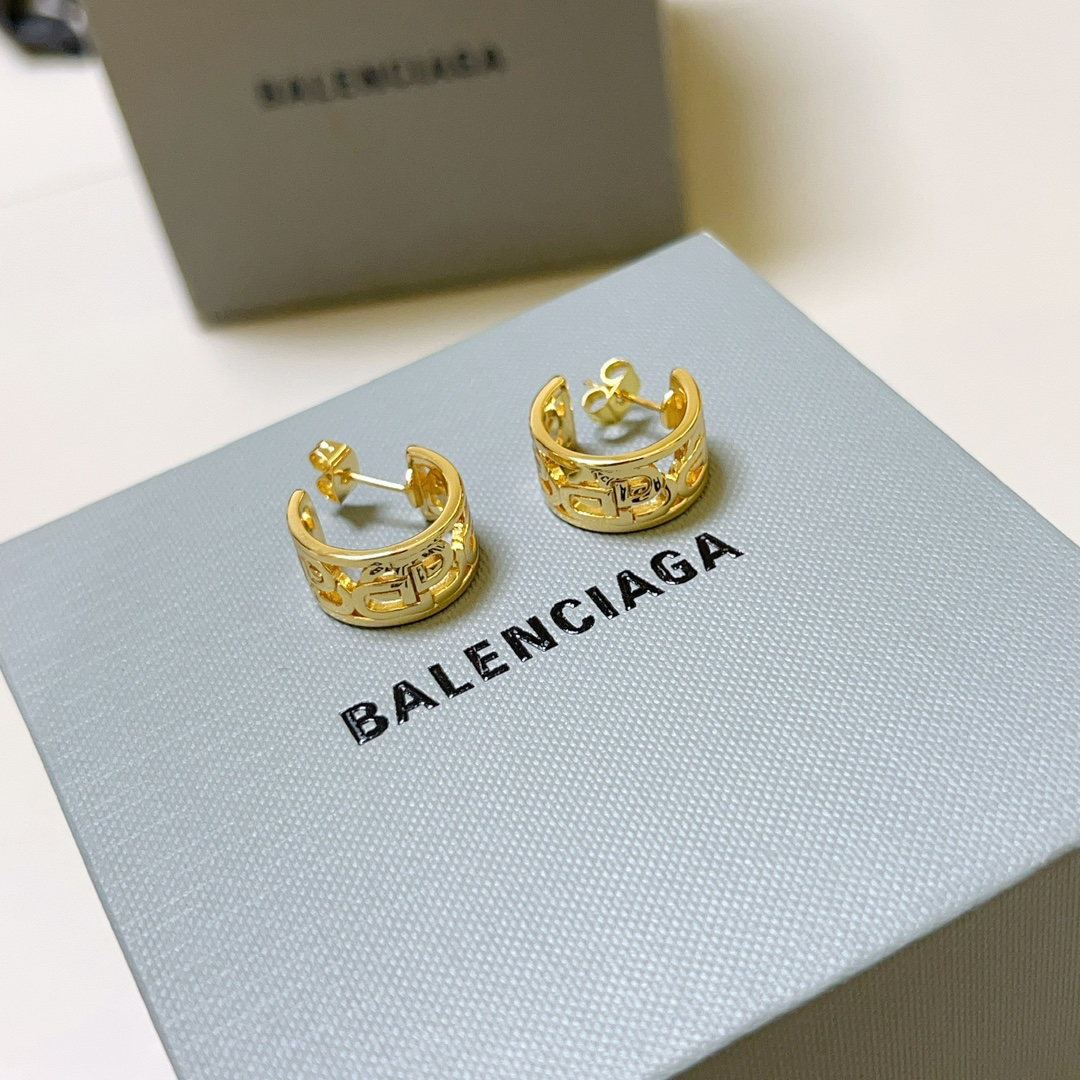 Balenciaga BB hollow gold earrings