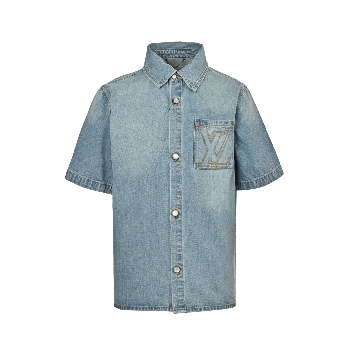 Louis Vuitton 25ss pocket embroidered denim short sleeve shirt