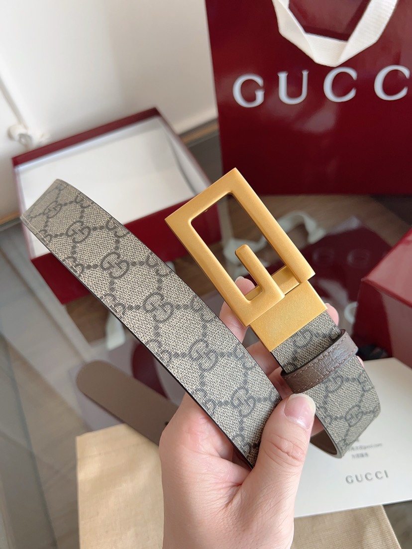 Gucci GG swivel buckle leather belt 3.5cm wide