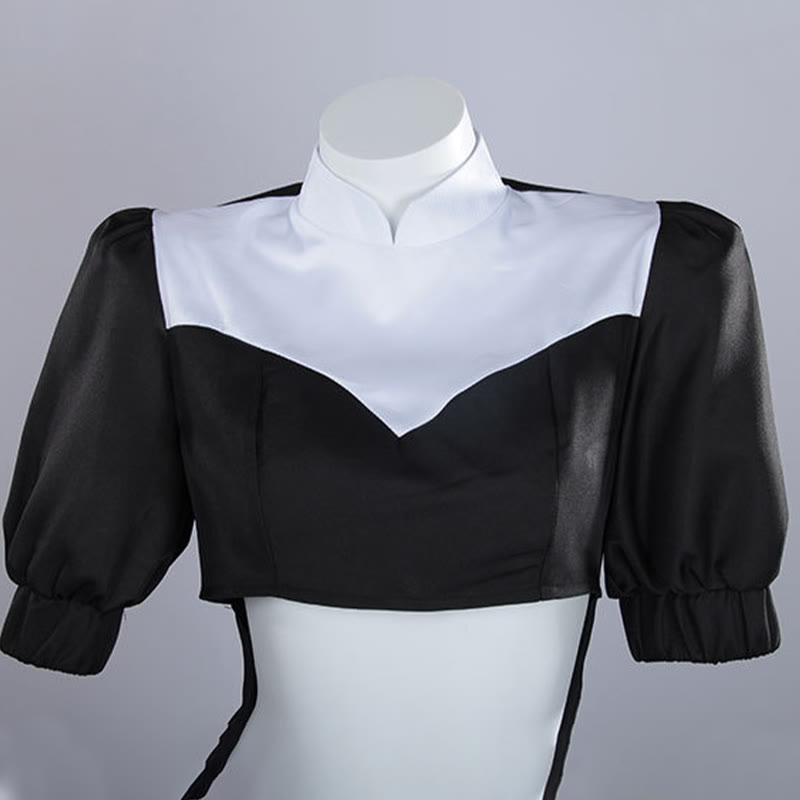 Nun Hollow Out Color Block Lingerie Dress Set