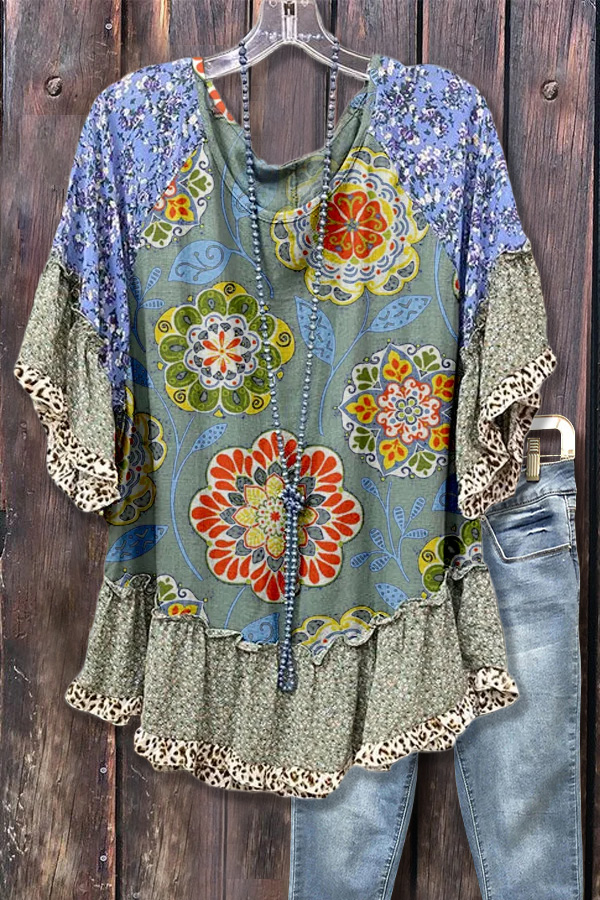 Mixed Floral Print Loose Top