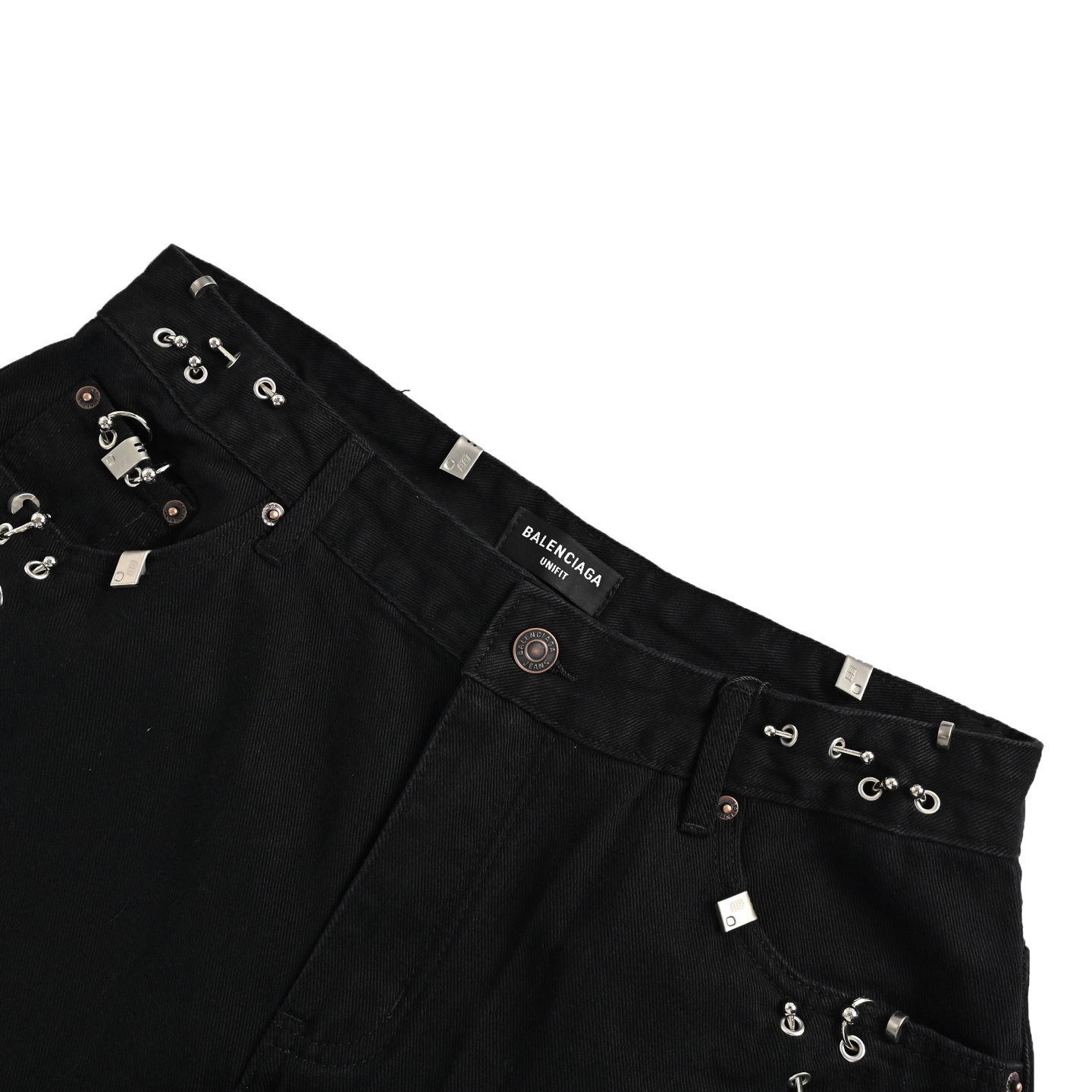Balenciaga Rivet Piercing Fire Machine Head Denim Shorts