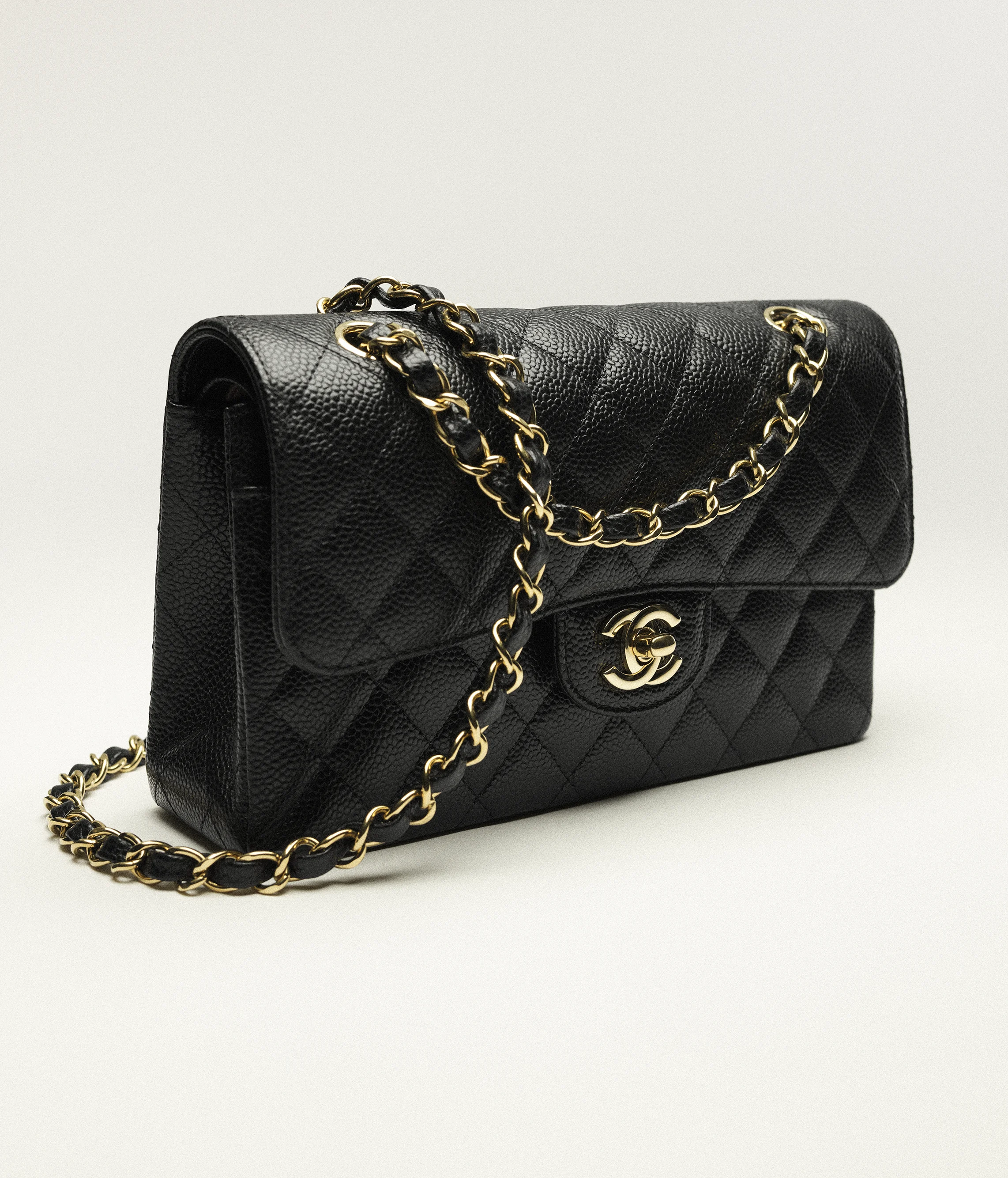 Chanel Small Classic Bag Grained Calfskin Gold Metal Black A01113-Y01864-C3906