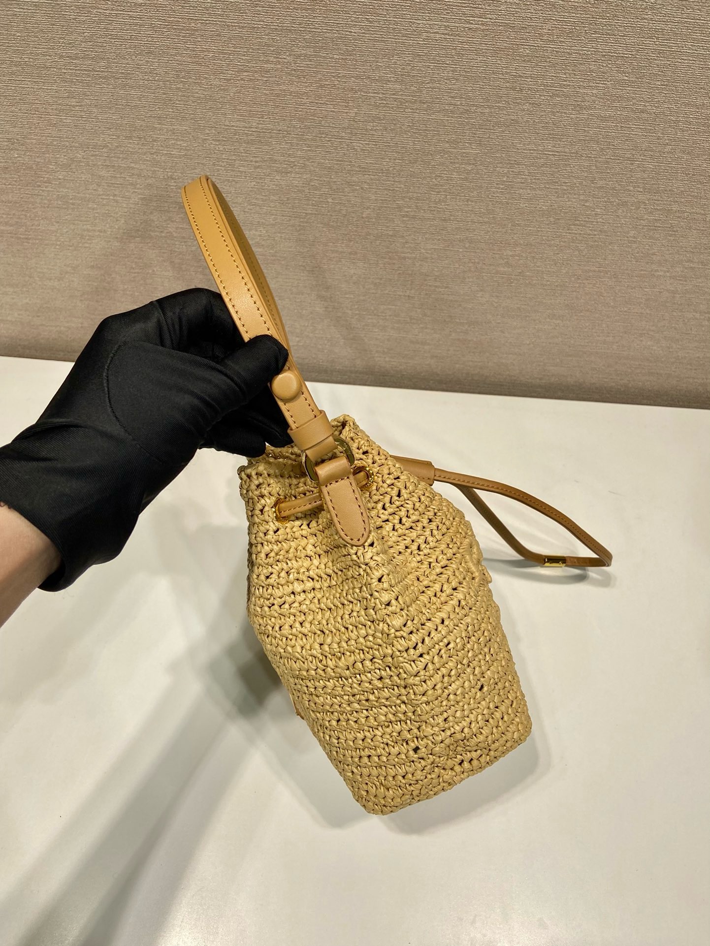 Prada Straw Bucket Bag 1BE068