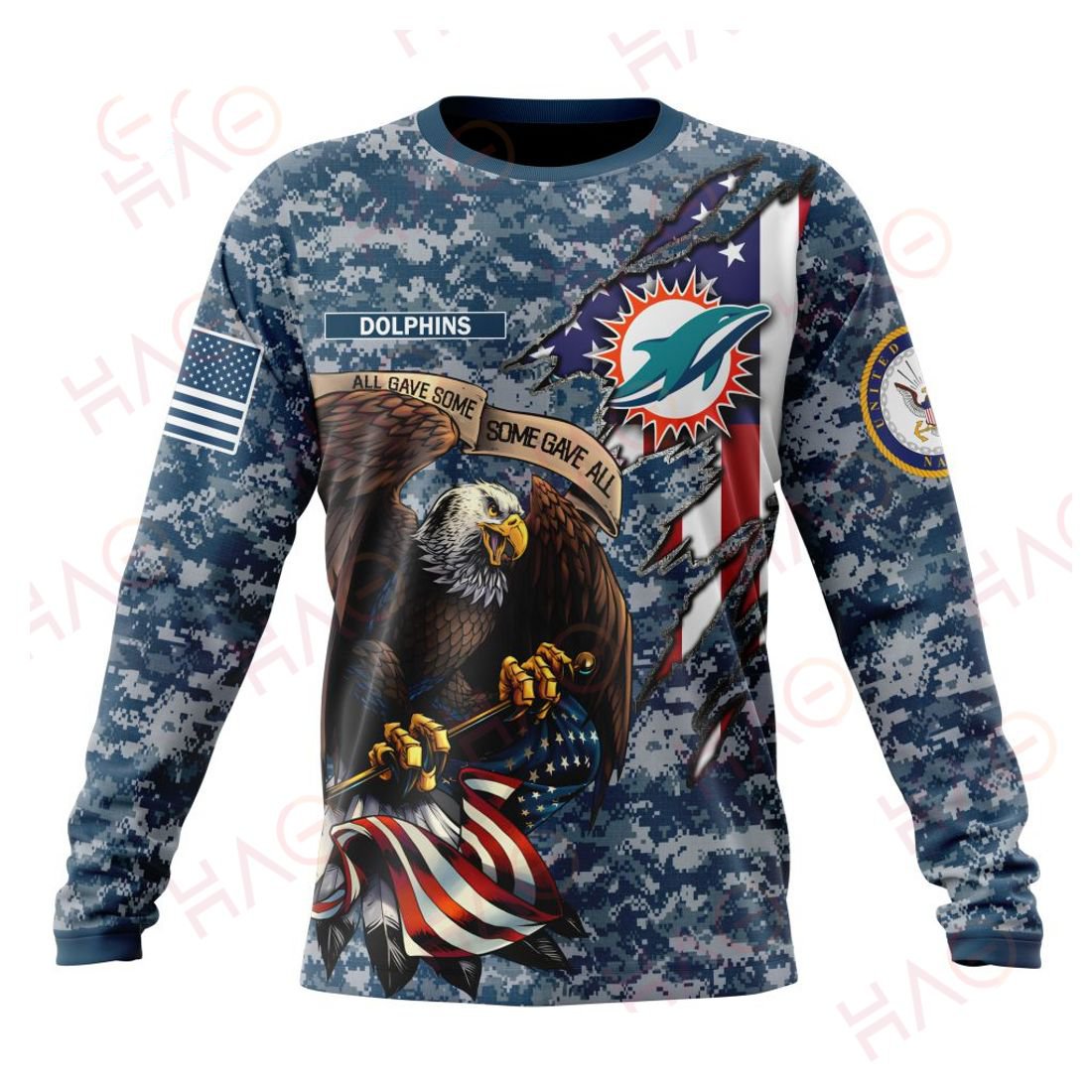 MIAMI DOLPHINS 3D HOODIE US NAVY VETERANS