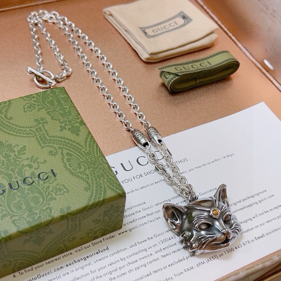 Gucci Anger Forest Series Cat Head Vintage Necklace
