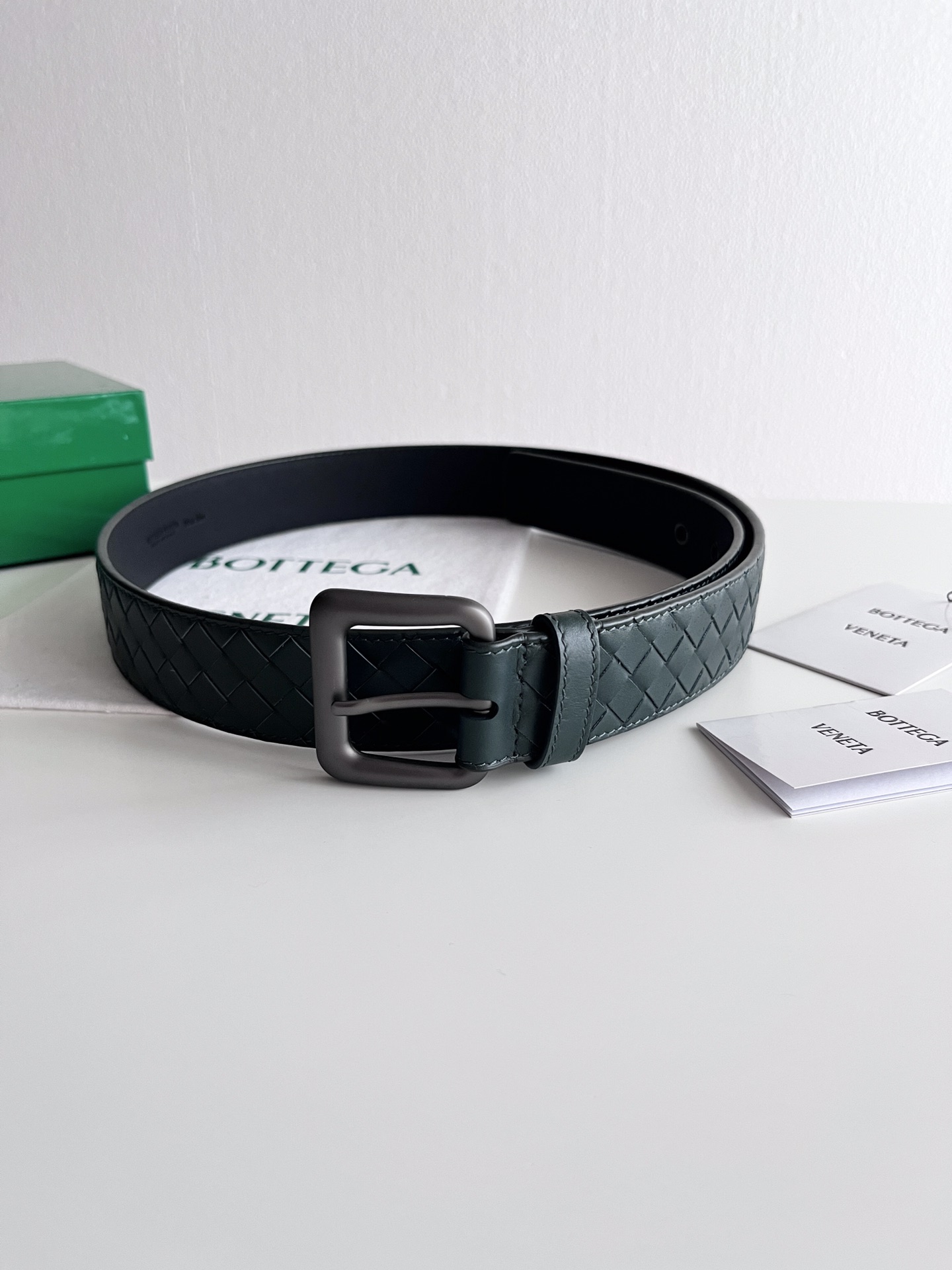 Bottega Veneta frosted pin buckle woven cowhide double-sided belt 3.5cm wide