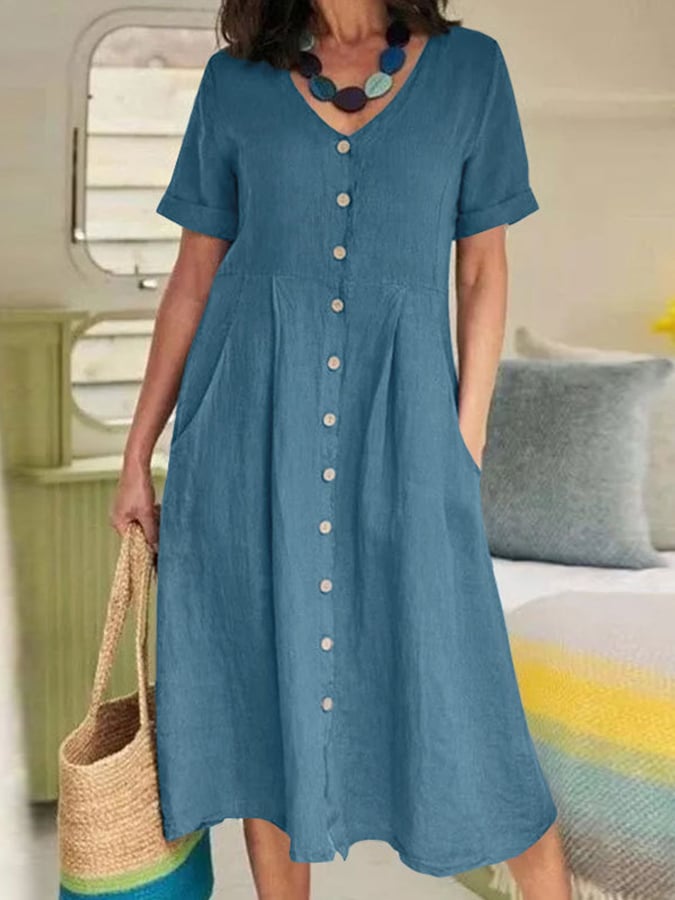 Women's Casual Elegant Cotton And Linen Dress