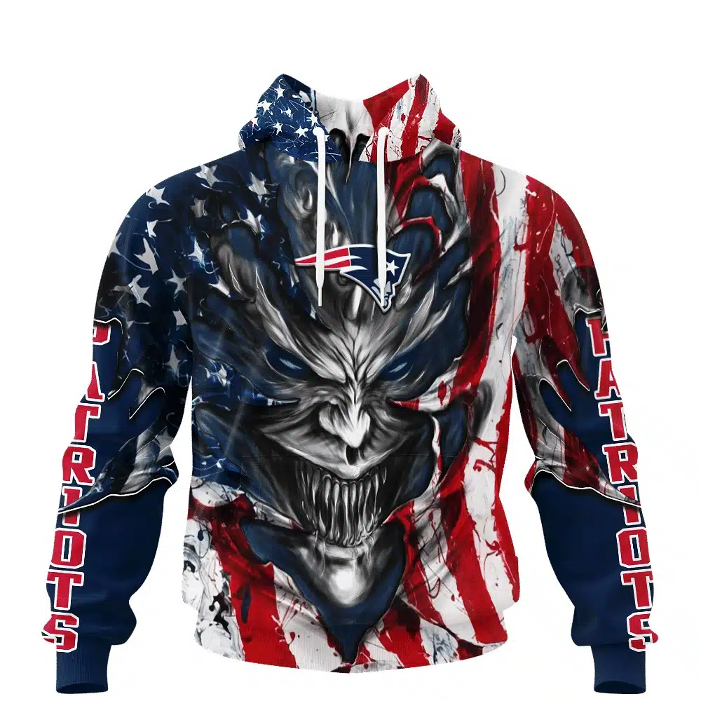 NEW ENGLAND PATRIOTS DEMON FACE AMERICAN FLAG-3D UNISEX HOODIE