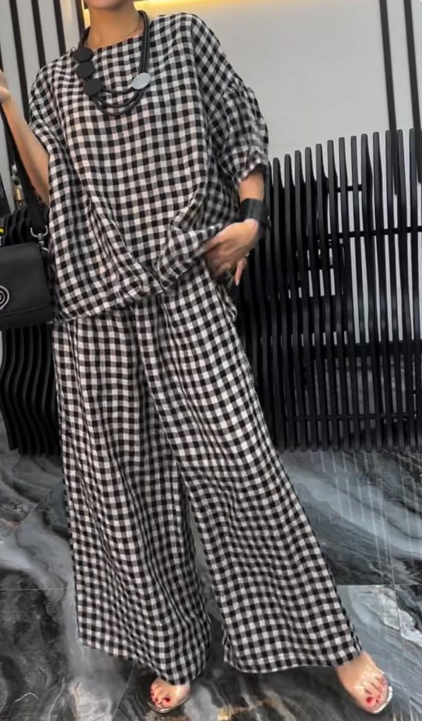 Women's Elastic Drawstring Wide-Leg Pants Suit