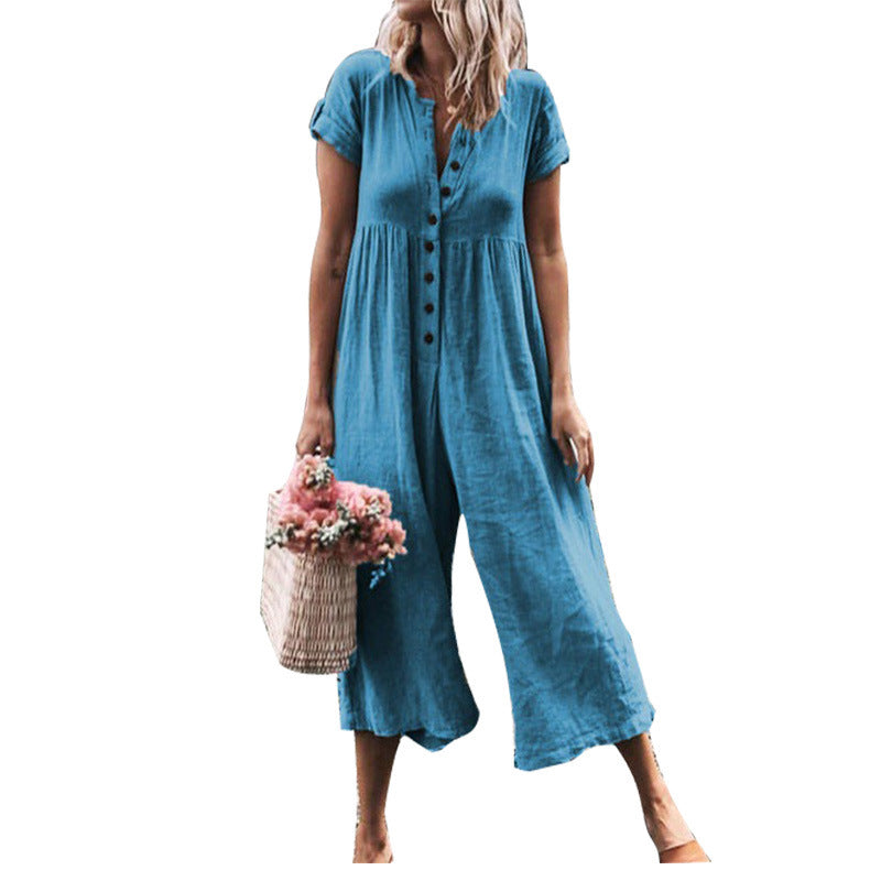 Versatile Women's Casual Color-Blocked Jumpsuit