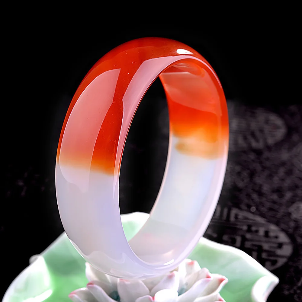 Jade Bracelet Natural Fine Jewelry Charm Jadeite Agate Bangle Red White Women's Handing Fashion Accessories Gift For Mother