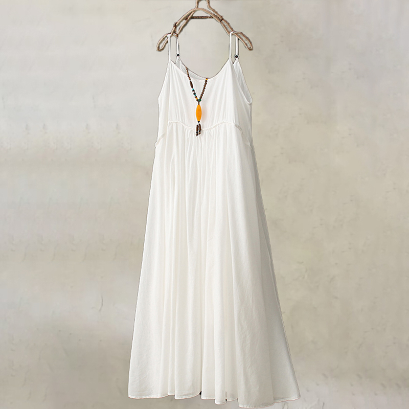 Cotton Linen Casual Sling Midi Dresses
