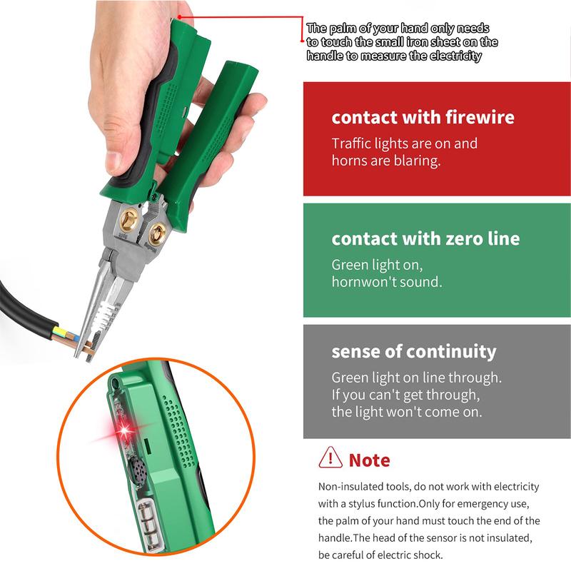 8 in 1 Wire Stripper Twister for Cutting and Pulling Wires, Cable Scissors,Voltage Tester Pliers, 12V to 250V Live,Null,Hot Wire Judgment AC DC, Audible and Flashing LED Alarms
