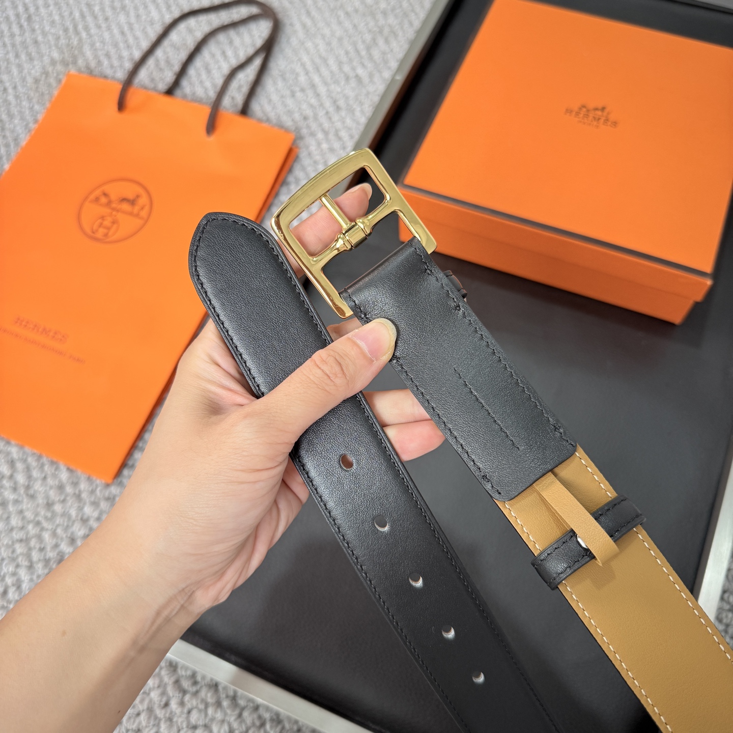 Hermès BoxTogo calfskin double-sided belt 3.2CM wide