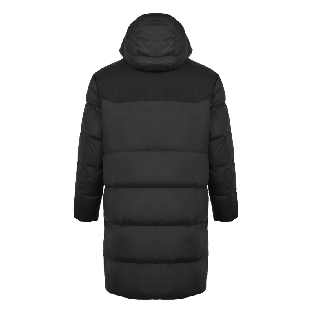 Moncler patchwork long hooded down jacket