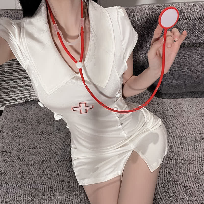 Cosplay Nurse Uniform Split Lingerie Dress