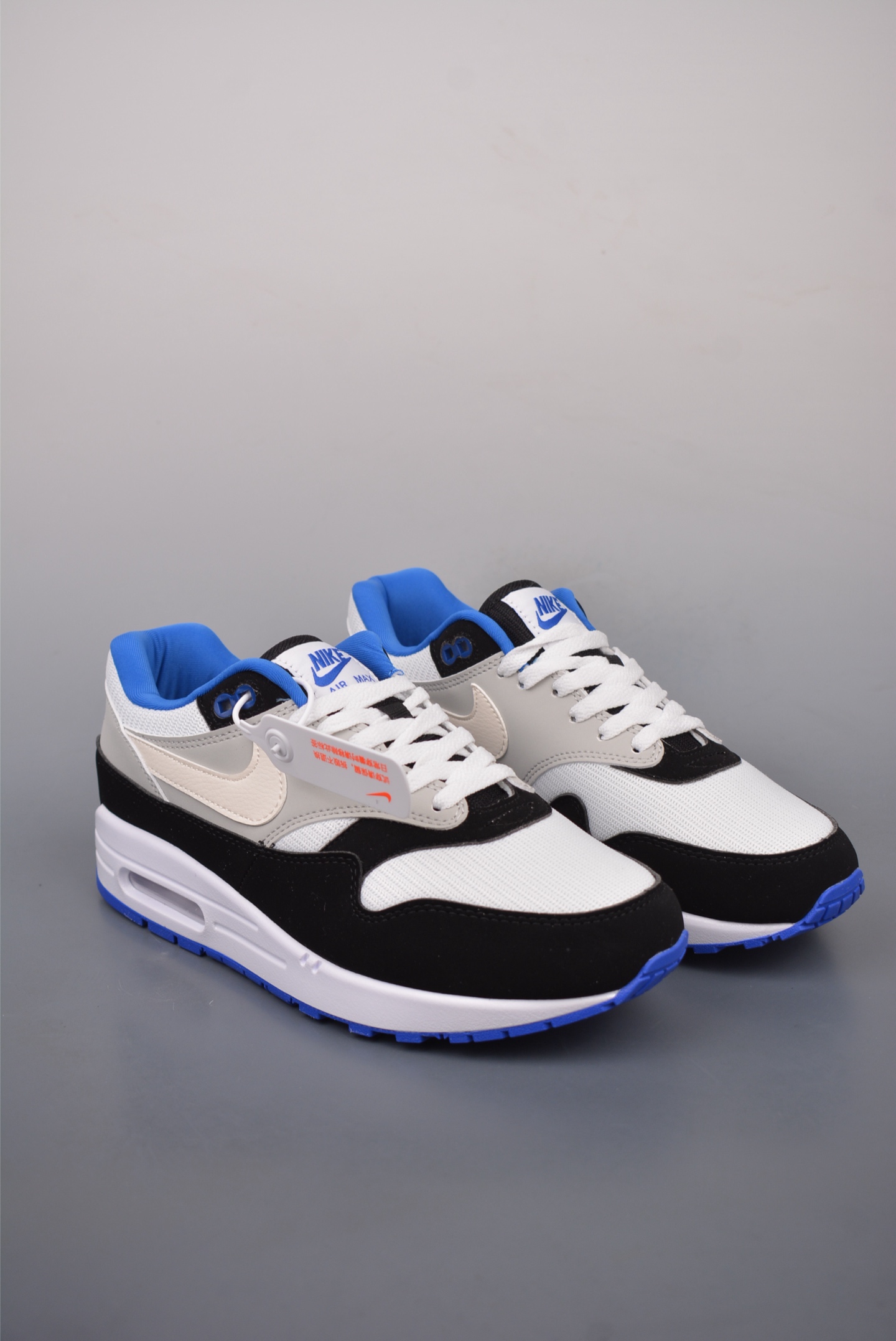 Nike Air Max 1'87 running shoes white, gray, black and blue 875855-001