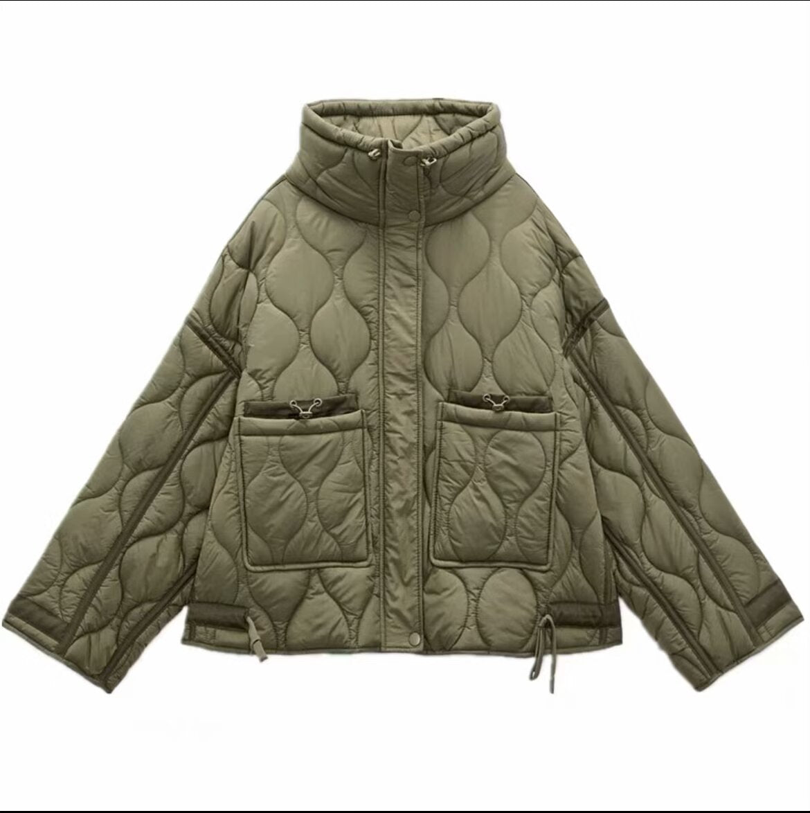 Casual Loose Diamond Lattice Stand Collar Long Sleeve Cotton Jacket Short Coat