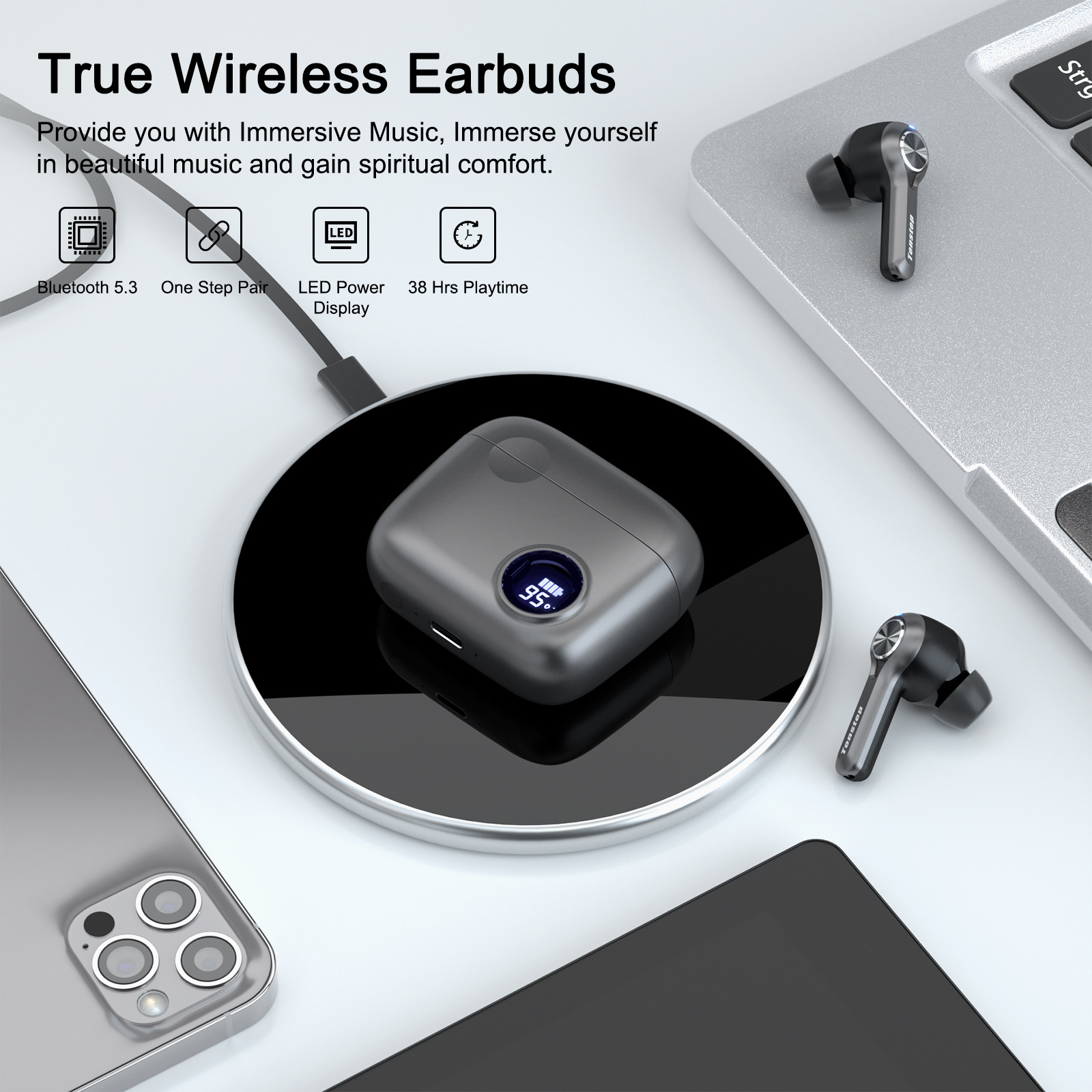TONSTEP Wireless Noise-cancelling Hi-Fi Stereo Sound Earbuds 5.3