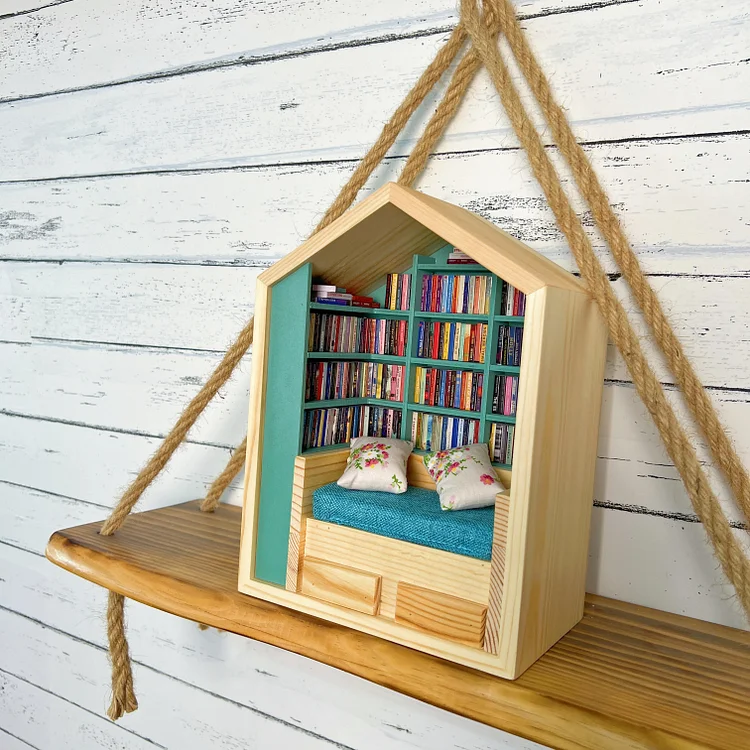 🔥CHRISTMAS ON SALE🔥Handcrafted Mini Room Box With 260+ Mini Books and 2 Cushions