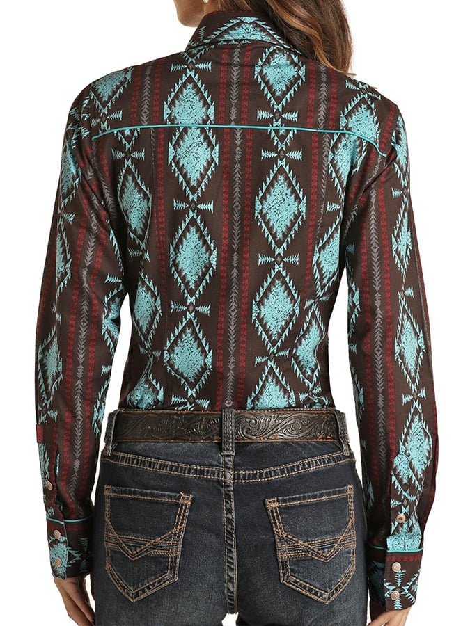 Women's Vintage Western Art Print Casual Linen Shirt