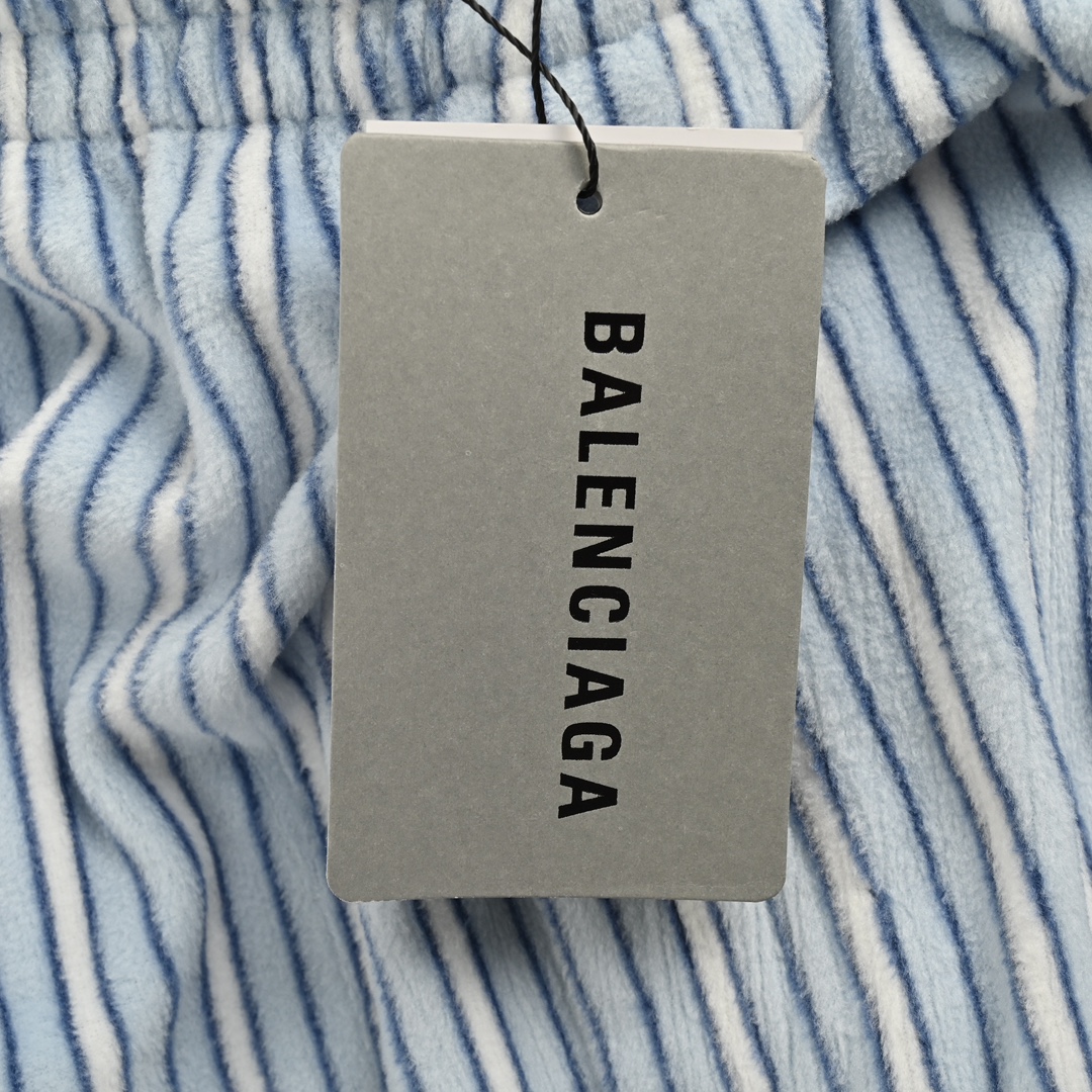 Balenciaga 24Fw blue striped plush trousers